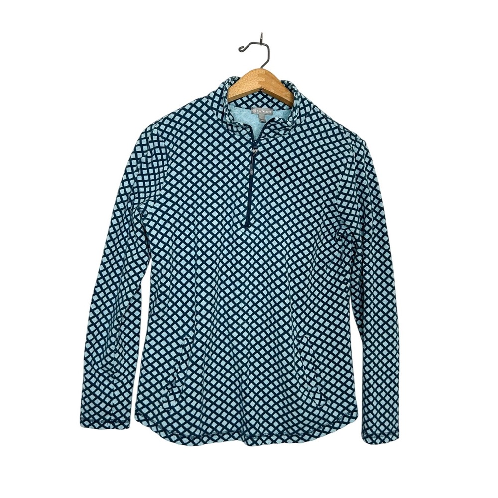 T By Talbots Womens 1/4 Zip Cotton Pullover Sweatshirt Diamond Knit Blue Small S